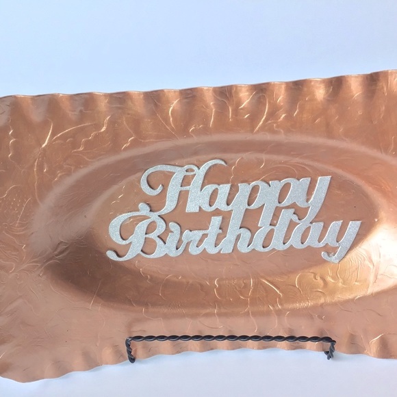 Vintage Aluminum Repurposed Rose Gold Happy Birthday Gift or Party Tray - Picture 2 of 6